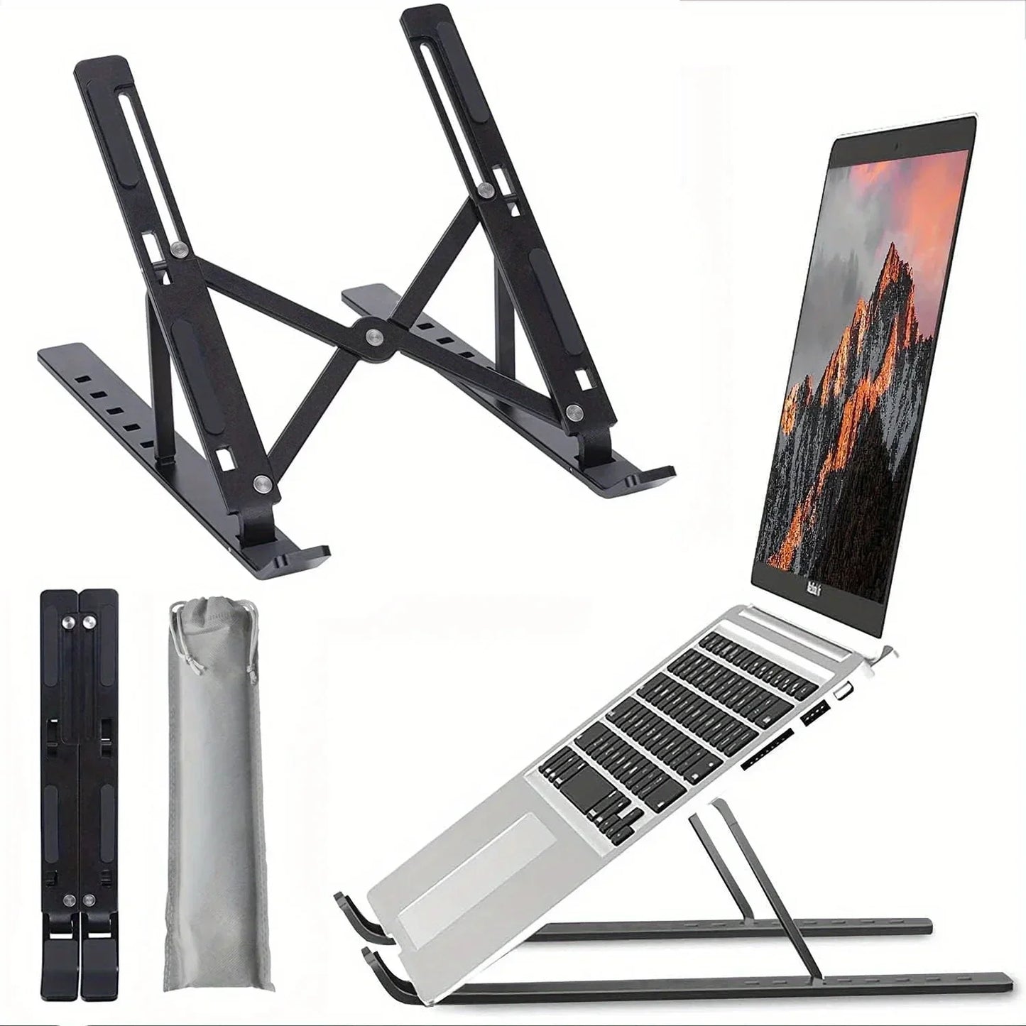 Adjustable Aluminum Laptop Stand - 6-Level Height, Foldable