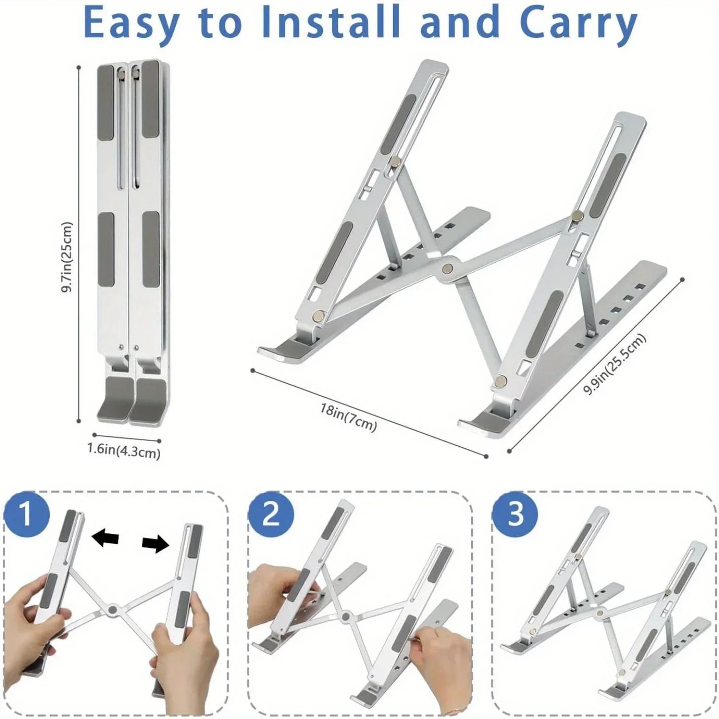 Adjustable Aluminum Laptop Stand - 6-Level Height, Foldable